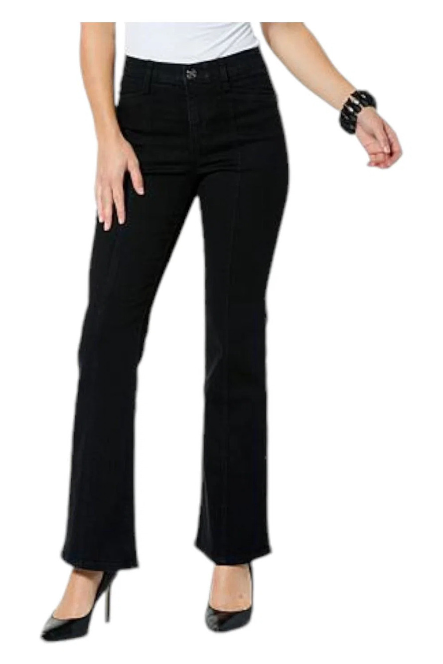 WynneDenim Women's Stretch Seamed Soft Flare Leg Jean Black - Petite